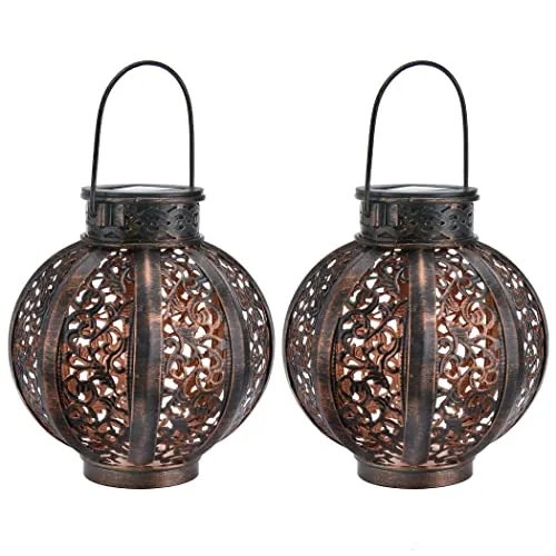 2 Pack Hanging Solar Lights,Outdoor Ramadan Solar Lanterns Decorations,Waterproof Hanging Solar Light 6 Lumens,Brown