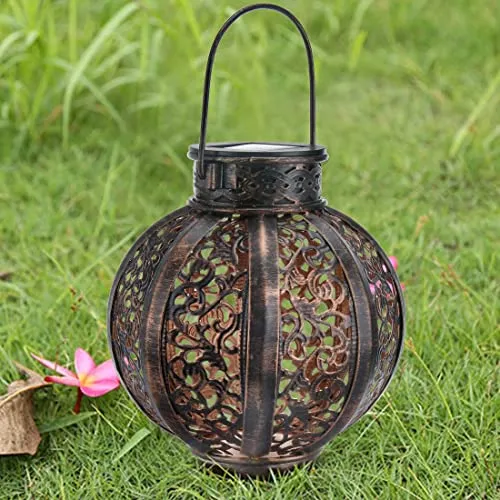 2 Pack Hanging Solar Lights,Outdoor Ramadan Solar Lanterns Decorations,Waterproof Hanging Solar Light 6 Lumens,Brown