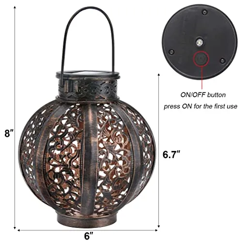 2 Pack Hanging Solar Lights,Outdoor Ramadan Solar Lanterns Decorations,Waterproof Hanging Solar Light 6 Lumens,Brown