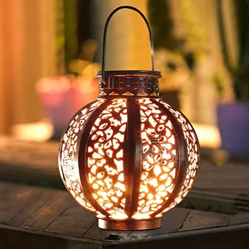 2 Pack Hanging Solar Lights,Outdoor Ramadan Solar Lanterns Decorations,Waterproof Hanging Solar Light 6 Lumens,Brown
