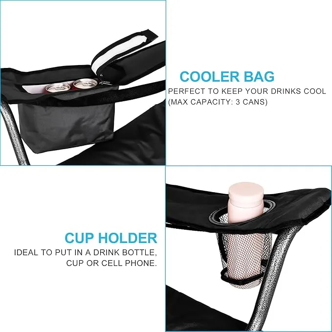 2 Pack Oversized Camping Chair with Lumbar Support, Outdoor Heavy Duty Folding Camp Arm Chair with Cooler Bag,Head and Side Pocket (2, Black&Red, XL)