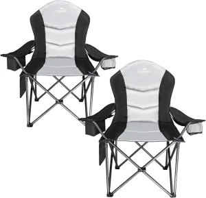 2 Pack Oversized Fully Padded Camping Chair, Oversized Heavy Duty Lawn Chair with Cooler Bag,Side Pocket,Cup Holder Support 400 lbs (Black & Grey, Twin Pack)