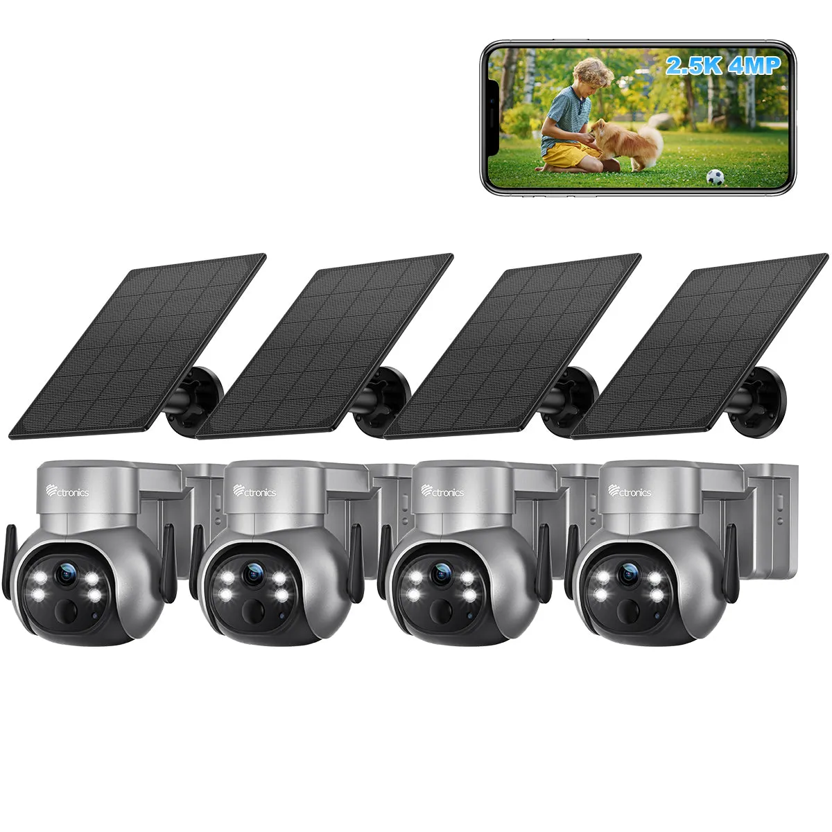 2.5K 4MP Wireless Outdoor WiFi Surveillance Camera with 5000 mAh Battery and Solar Panel