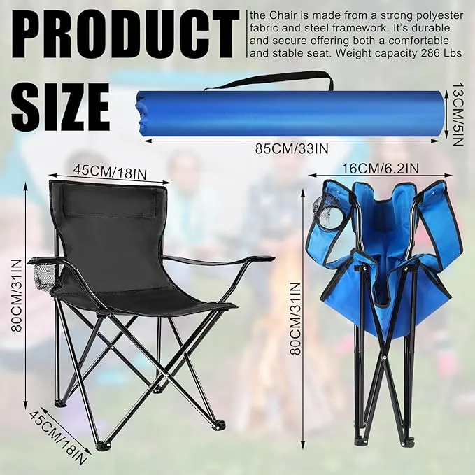 4 Pack Folding Camping Chairs with Carrying Bag Lawn Chairs Camp Chair Beach Chair Portable Folding Camping Chairs Lightweight Foldable Sports Chair(Blue, Black, 19.7 x 19.7 x 31.5 Inch)