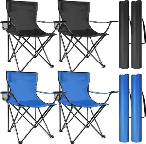 4 Pack Folding Camping Chairs with Carrying Bag Lawn Chairs Camp Chair Beach Chair Portable Folding Camping Chairs Lightweight Foldable Sports Chair(Blue, Black, 19.7 x 19.7 x 31.5 Inch)