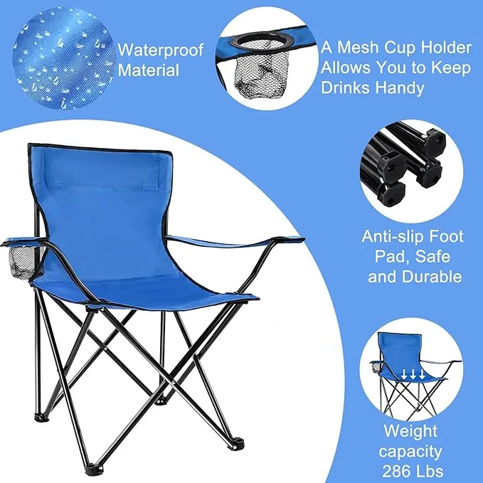 4 Pack Folding Camping Chairs with Carrying Bag Lawn Chairs Camp Chair Beach Chair Portable Folding Camping Chairs Lightweight Foldable Sports Chair(Blue, Black, 19.7 x 19.7 x 31.5 Inch)