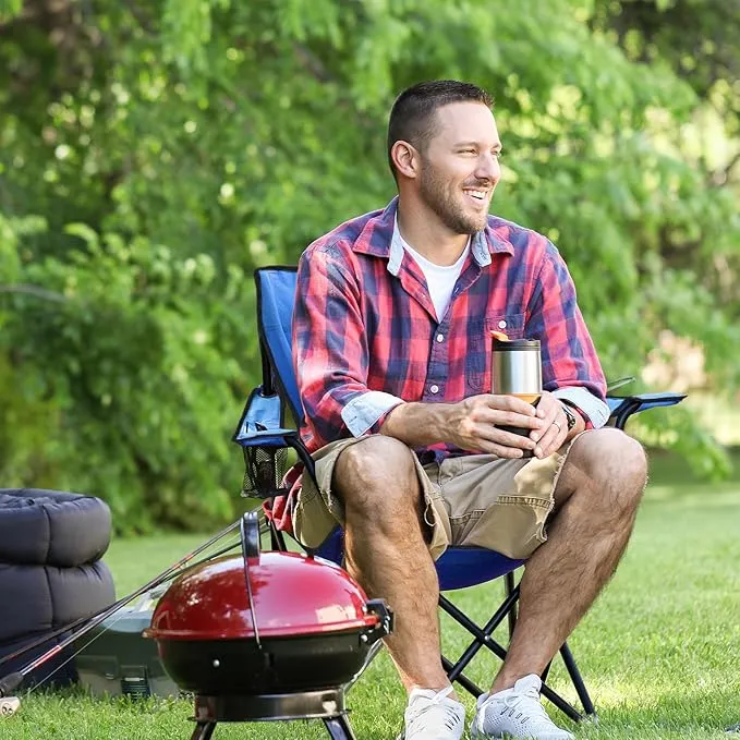 4 Pack Folding Camping Chairs with Carrying Bag Lawn Chairs Camp Chair Beach Chair Portable Folding Camping Chairs Lightweight Foldable Sports Chair(Blue, Black, 19.7 x 19.7 x 31.5 Inch)