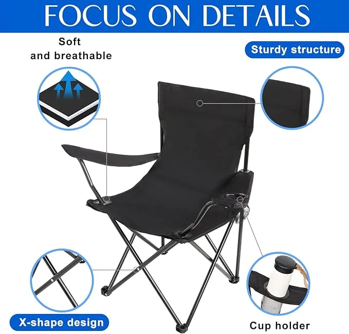 4 Pack Folding Camping Chairs with Carrying Bag Portable Lawn Chairs Lightweight Beach Chairs Outdoor Collapsible Chair with Mesh Cup Holder for Travel Outside Camp Beach Fishing Sports (Black)