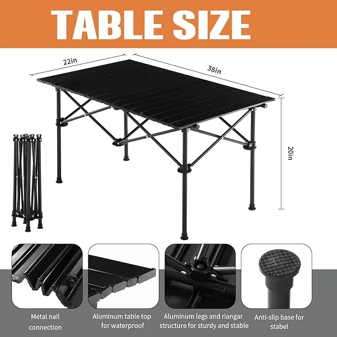 5 Pcs Summer Portable Camping Chair and Folding Camping Table Set Outdoor Oxford Fabric Folding Chair Lawn Portable Camp Chairs with Cup Holder Carry Bag for Travel Beach Fishing Sport (Black)