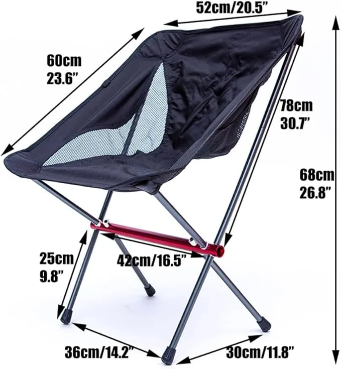 All Aluminum Frame Folding Camping Chair, Compact and Portable with Carry Bag for Outdoor Hiking Fishing Backpacking (Black)