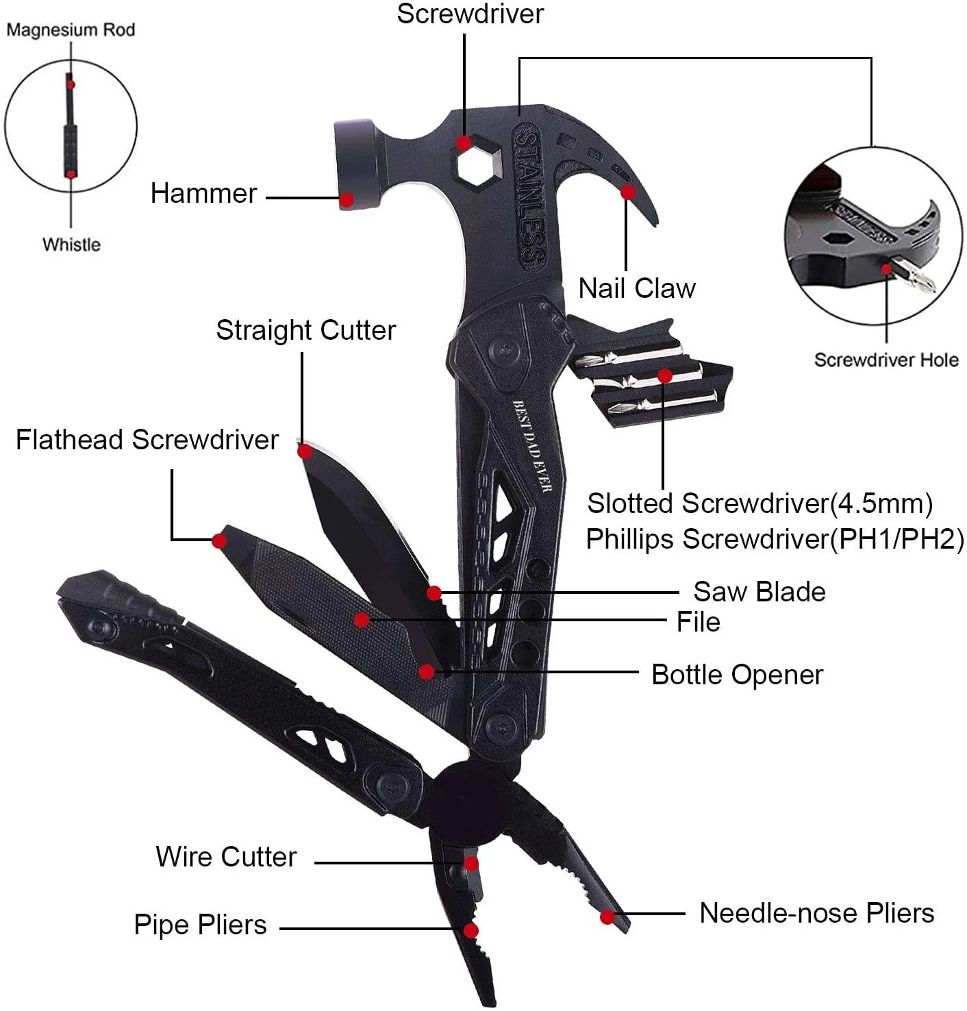 All in One Survival Tools Hammer Multitool,Gift Ideas for Men Father Him