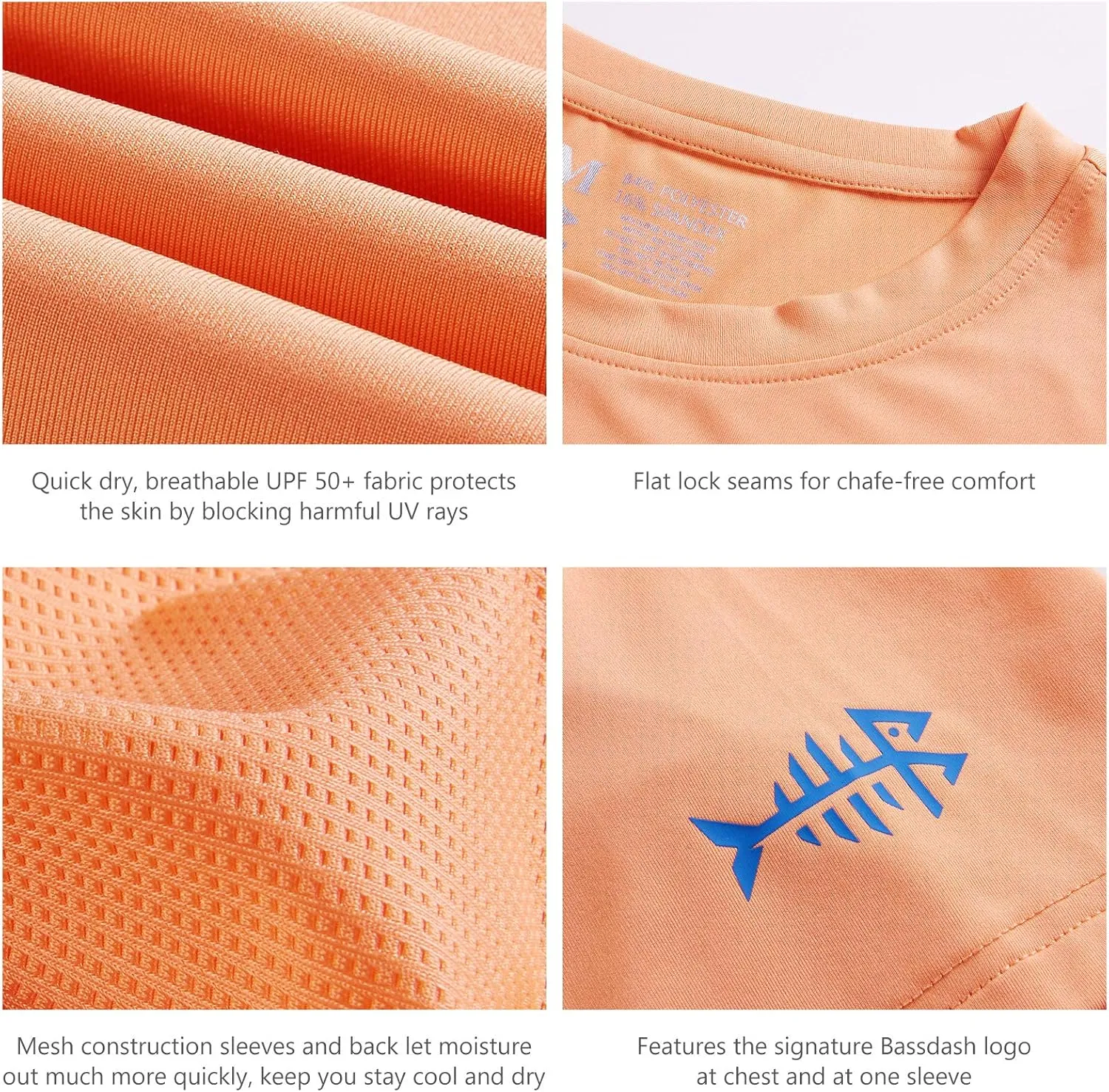 BASSDASH Mens UPF 50  Sun Protection Fishing Shirt Short Sleeve UV T-Shirt