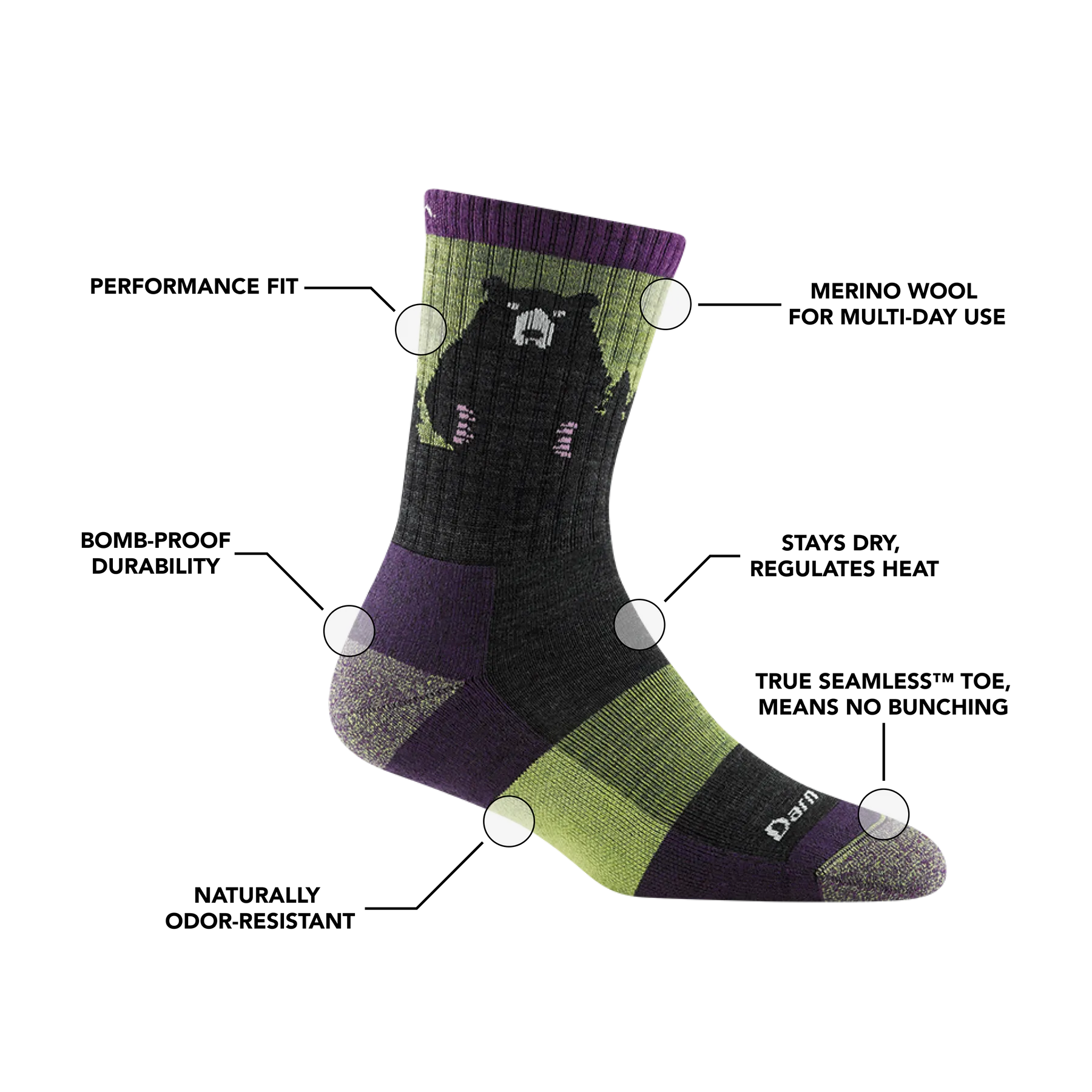 Bear Town Micro Crew Lightweight Hiking Sock (Women's) - D1970W