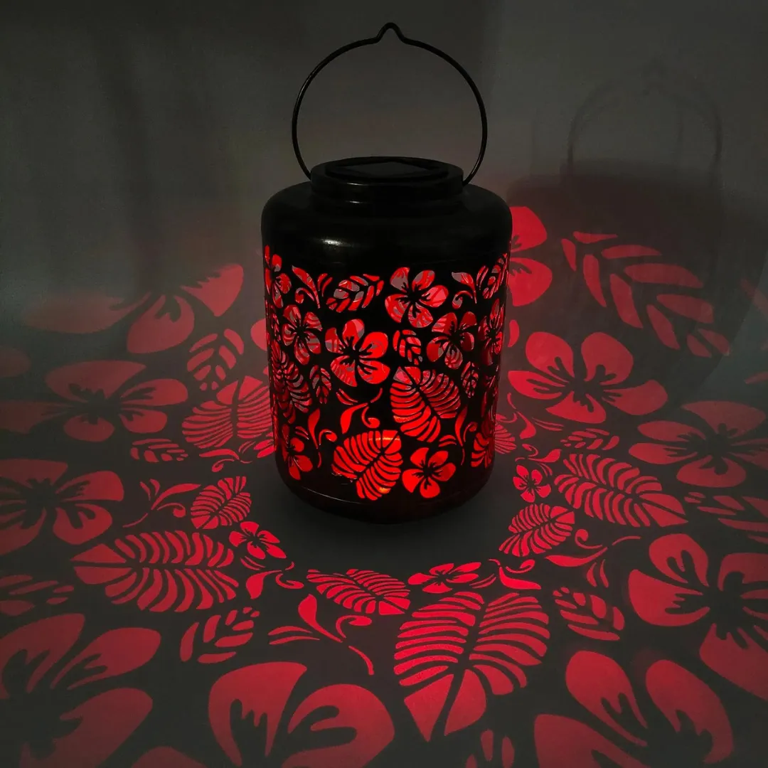 Bliss 12" Tall Decorative Solar LED Lantern Lights - Tropical Flower