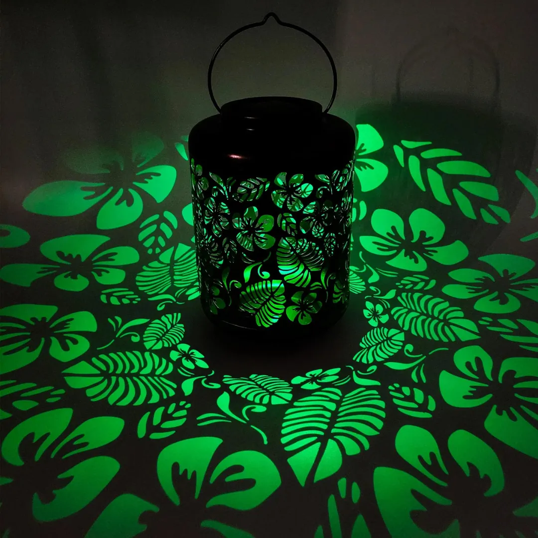 Bliss 12" Tall Decorative Solar LED Lantern Lights - Tropical Flower