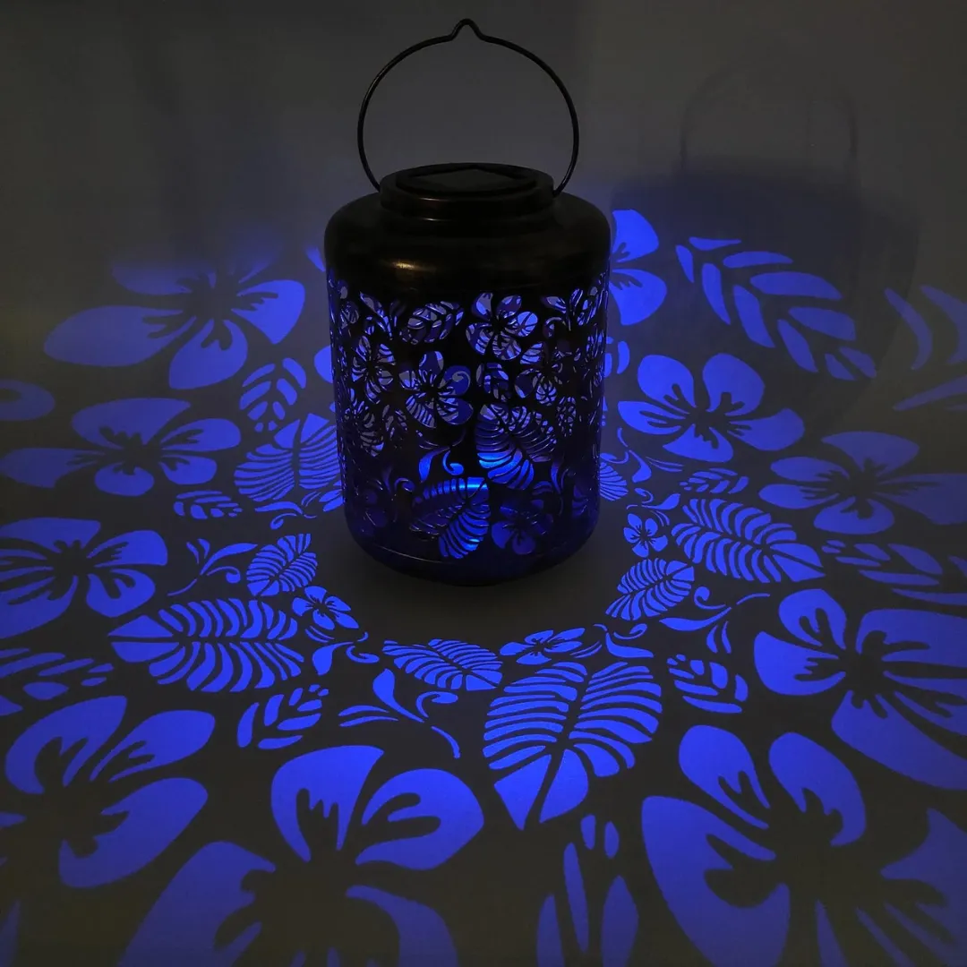 Bliss 12" Tall Decorative Solar LED Lantern Lights - Tropical Flower