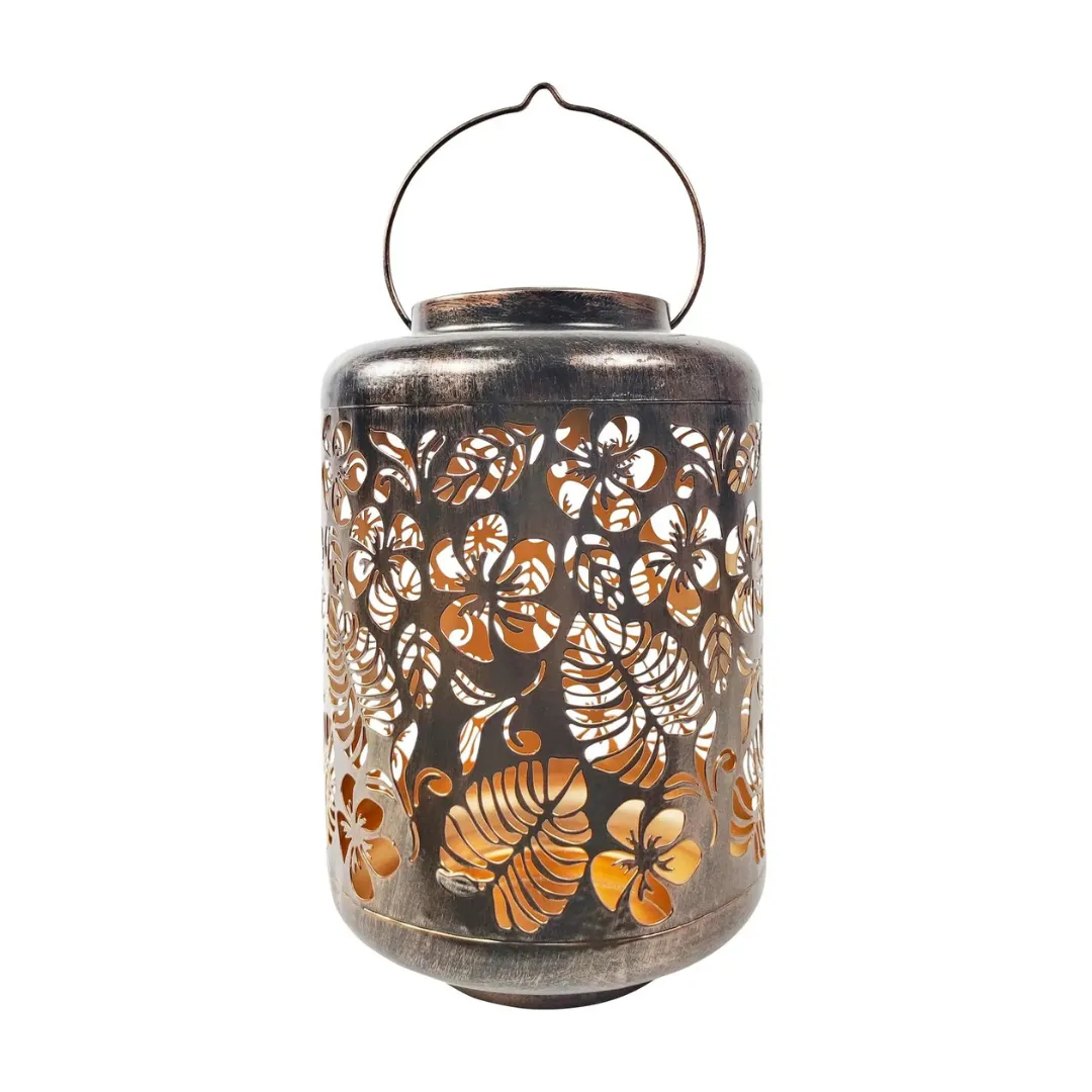 Bliss 12" Tall Decorative Solar LED Lantern Lights - Tropical Flower