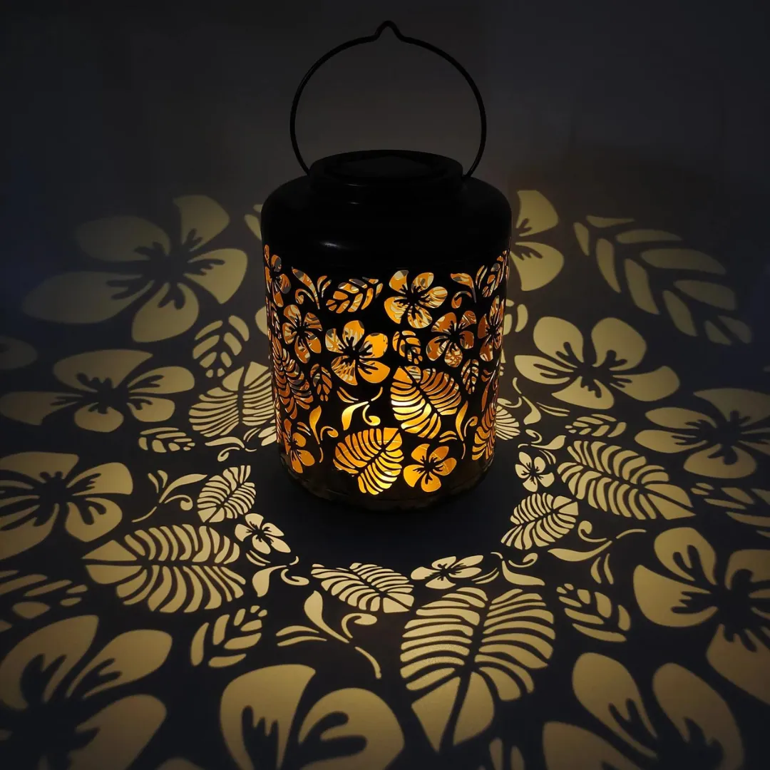 Bliss 12" Tall Decorative Solar LED Lantern Lights - Tropical Flower