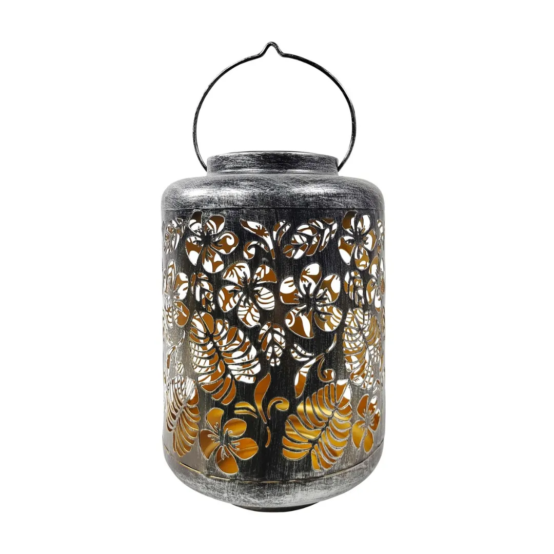 Bliss 12" Tall Decorative Solar LED Lantern Lights - Tropical Flower