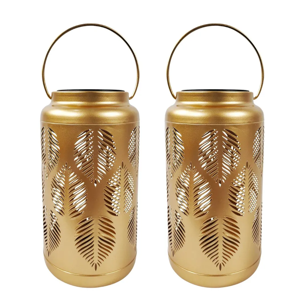Bliss 9" Tall Decorative Solar LED Lantern Lights 2-Pack - Tropical Leaf