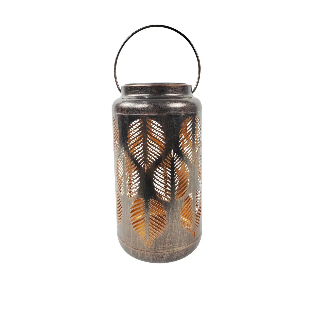 Bliss 9" Tall Decorative Solar LED Lantern Lights 2-Pack - Tropical Leaf