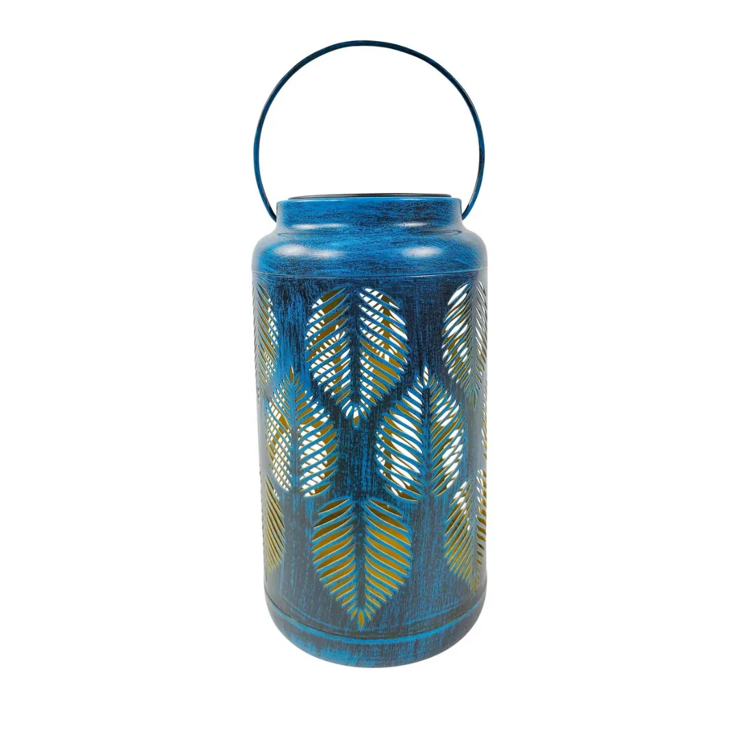 Bliss 9" Tall Decorative Solar LED Lantern Lights 2-Pack - Tropical Leaf