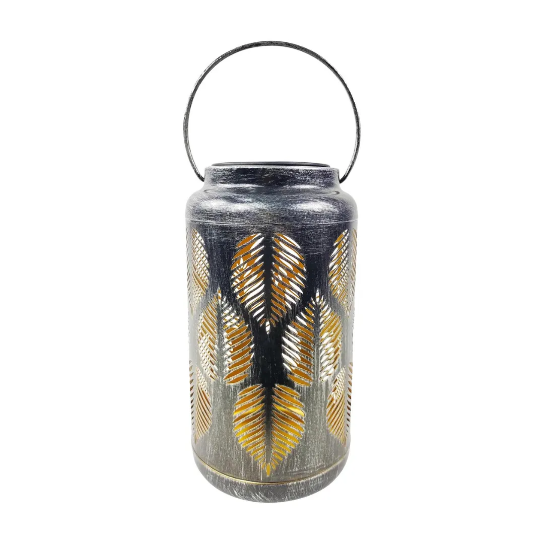 Bliss 9" Tall Decorative Solar LED Lantern Lights 2-Pack - Tropical Leaf