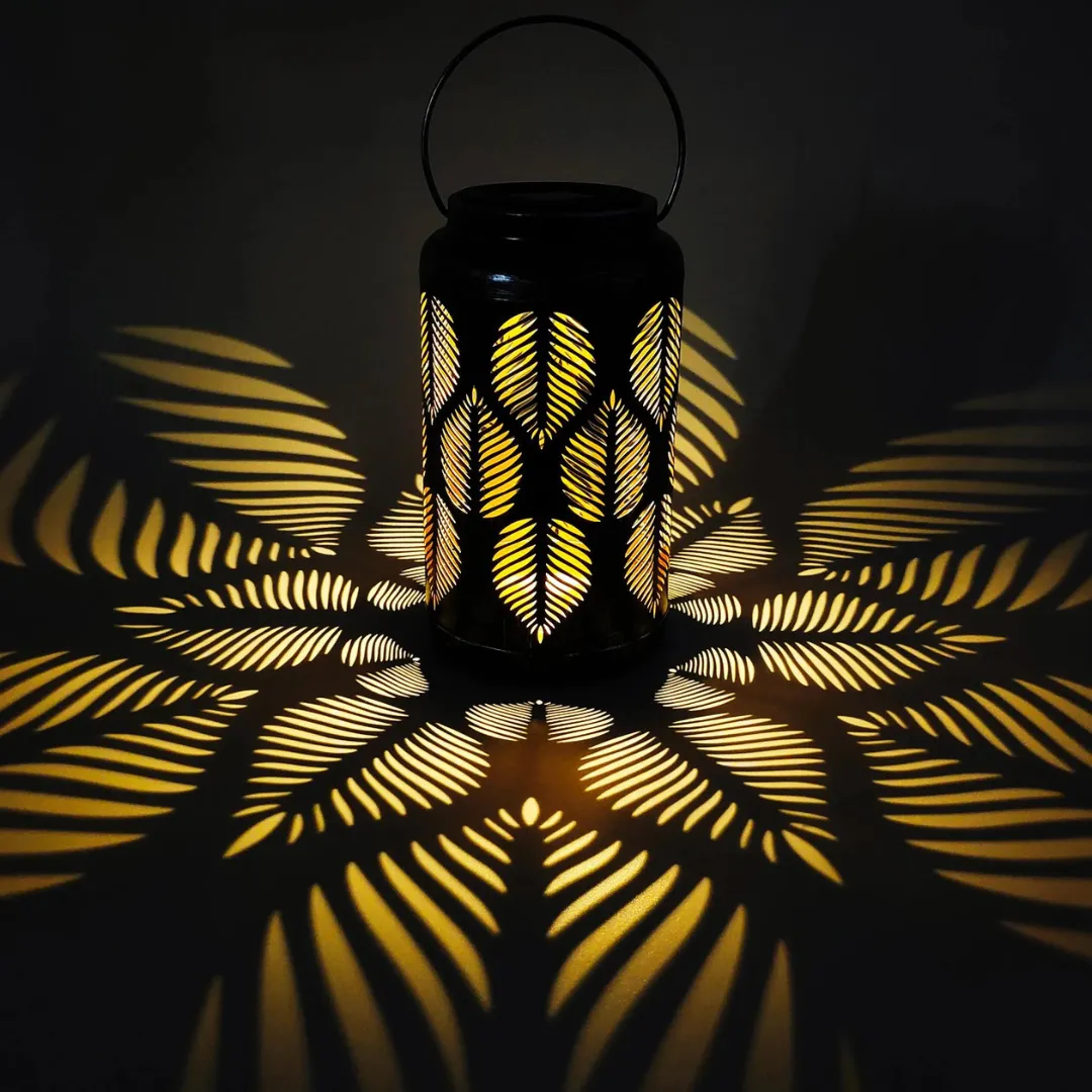 Bliss 9" Tall Decorative Solar LED Lantern Lights 2-Pack - Tropical Leaf
