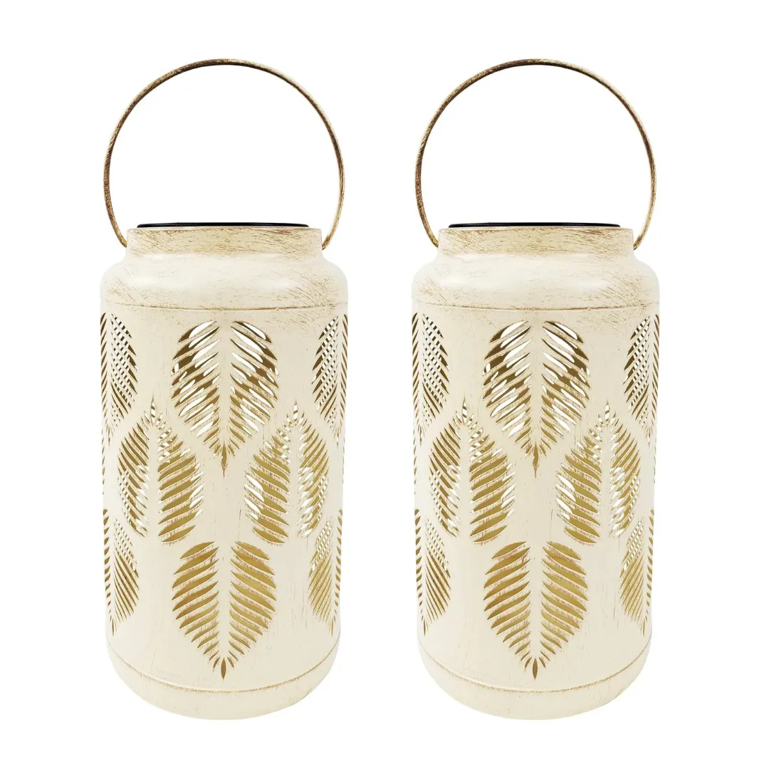 Bliss 9" Tall Decorative Solar LED Lantern Lights 2-Pack - Tropical Leaf