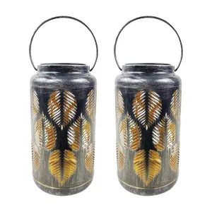 Bliss 9" Tall Decorative Solar LED Lantern Lights 2-Pack - Tropical Leaf