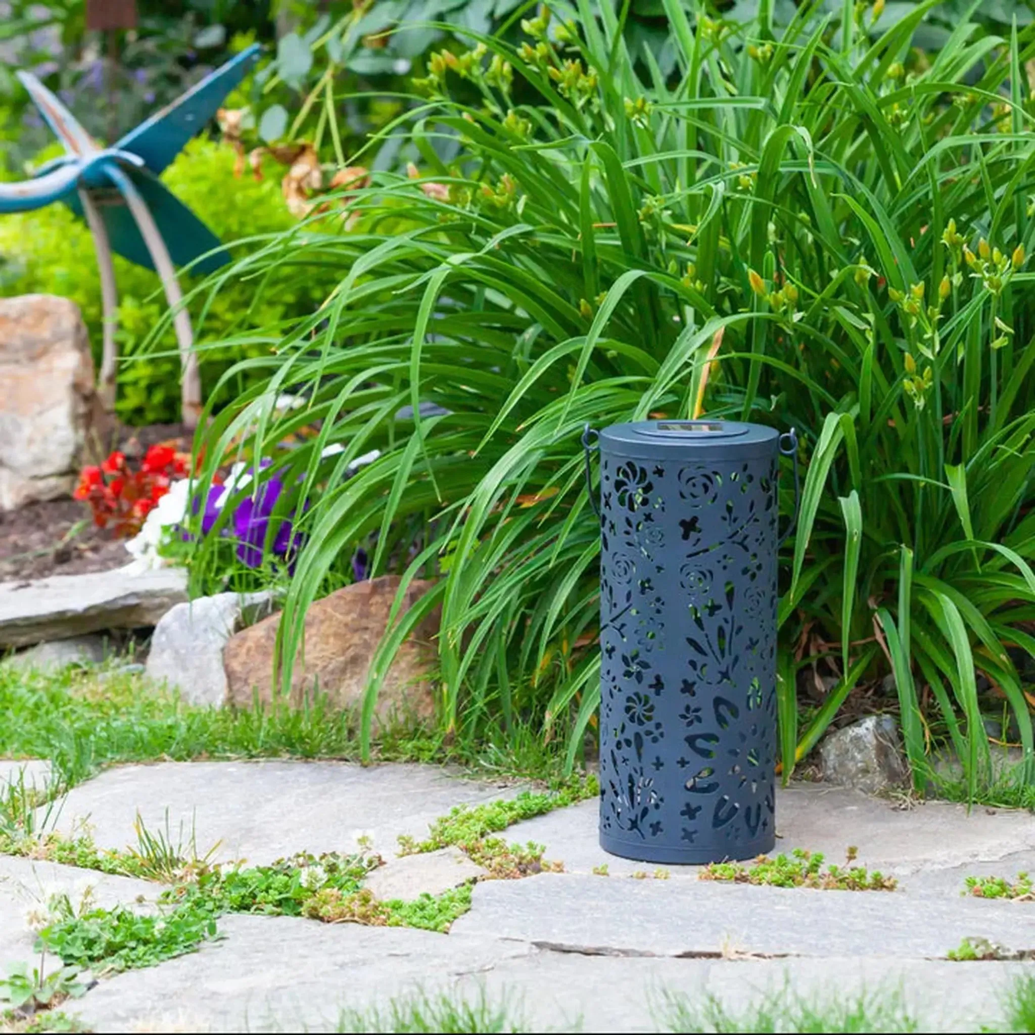 Bloom Punched Metal Solar Lantern