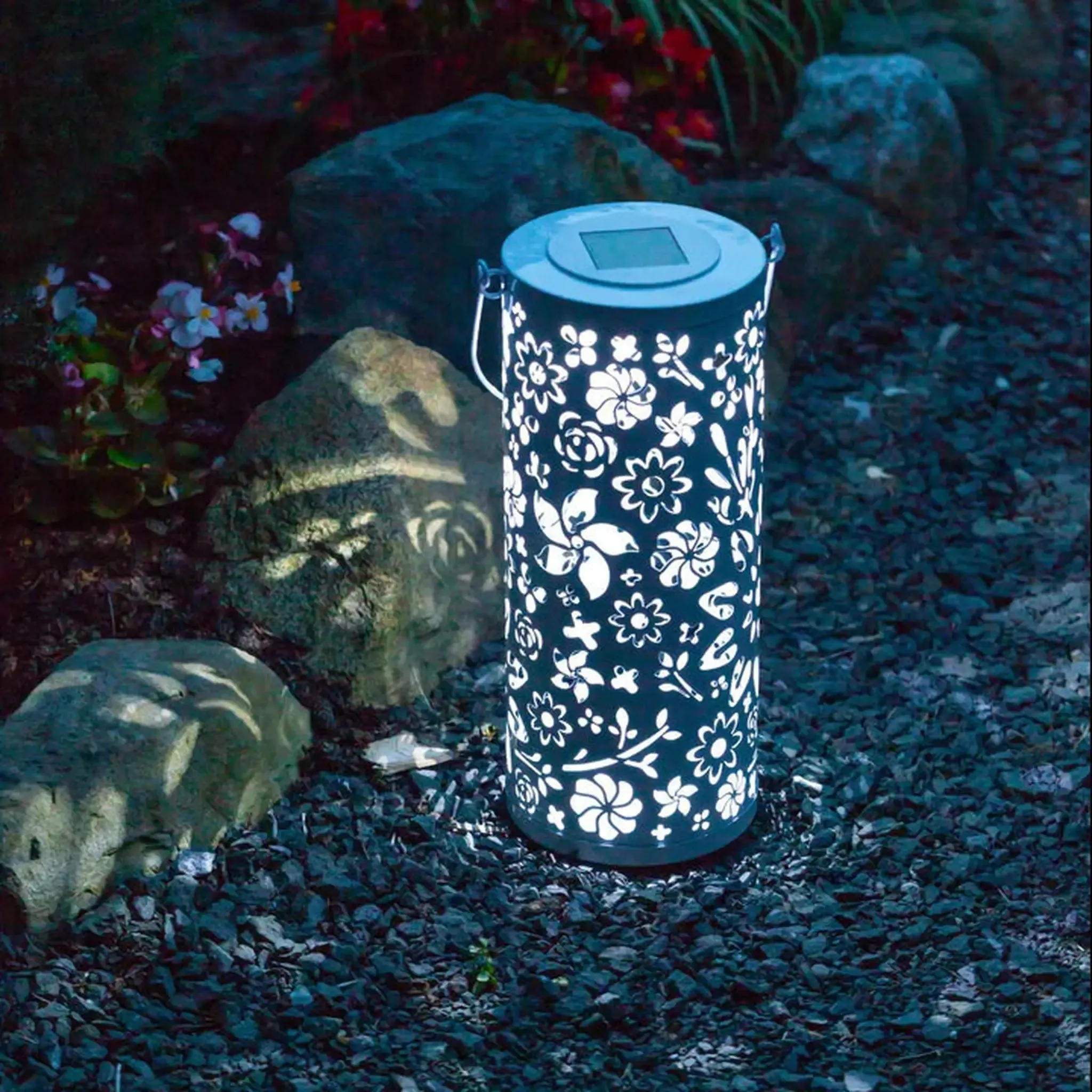 Bloom Punched Metal Solar Lantern