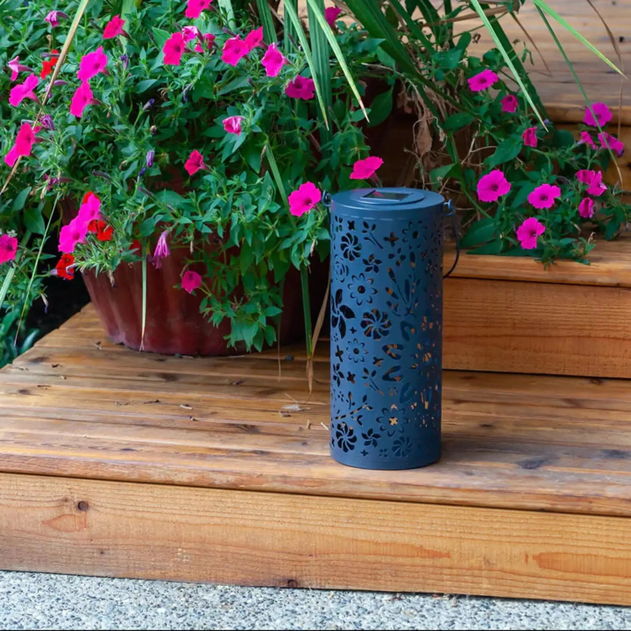 Bloom Punched Metal Solar Lantern