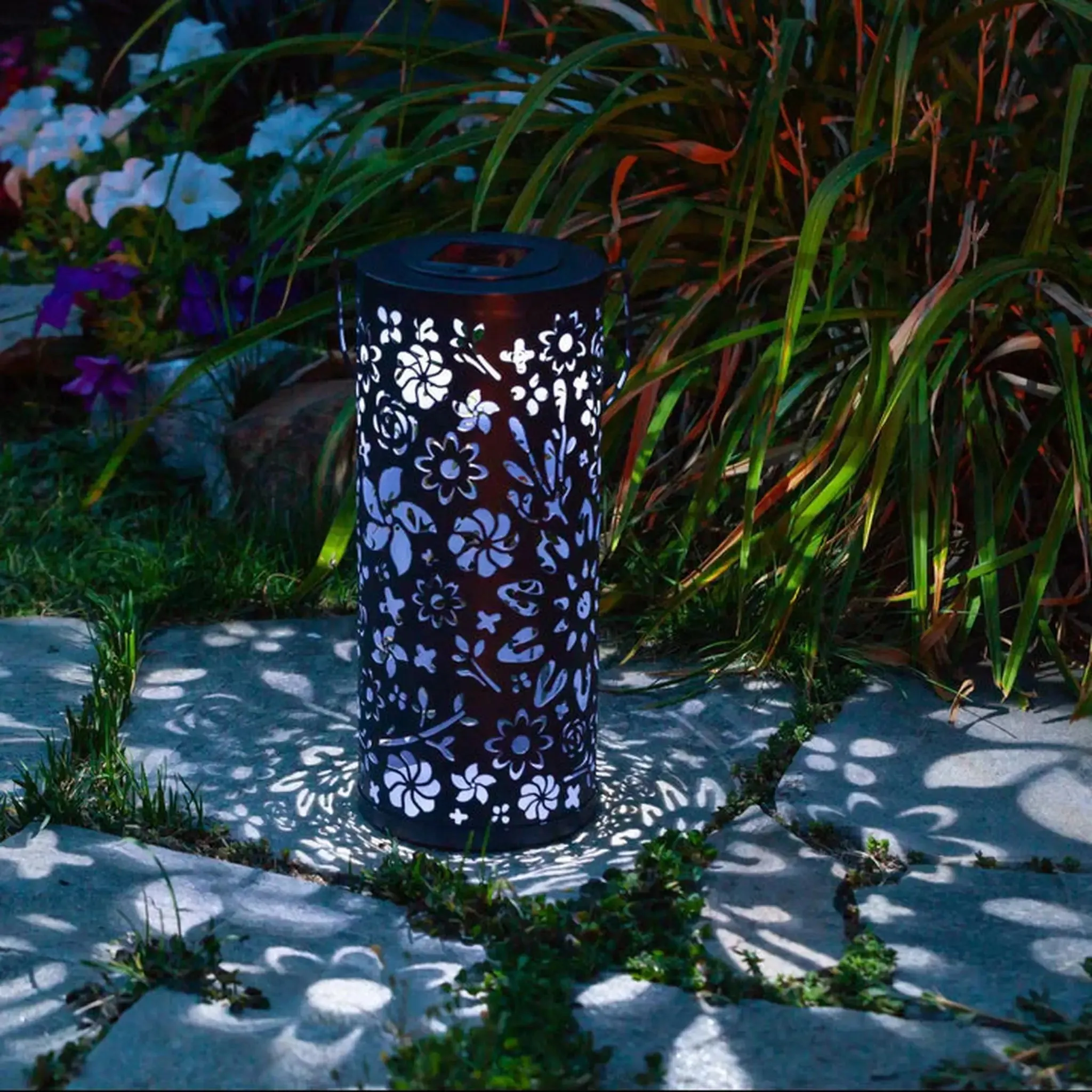 Bloom Punched Metal Solar Lantern