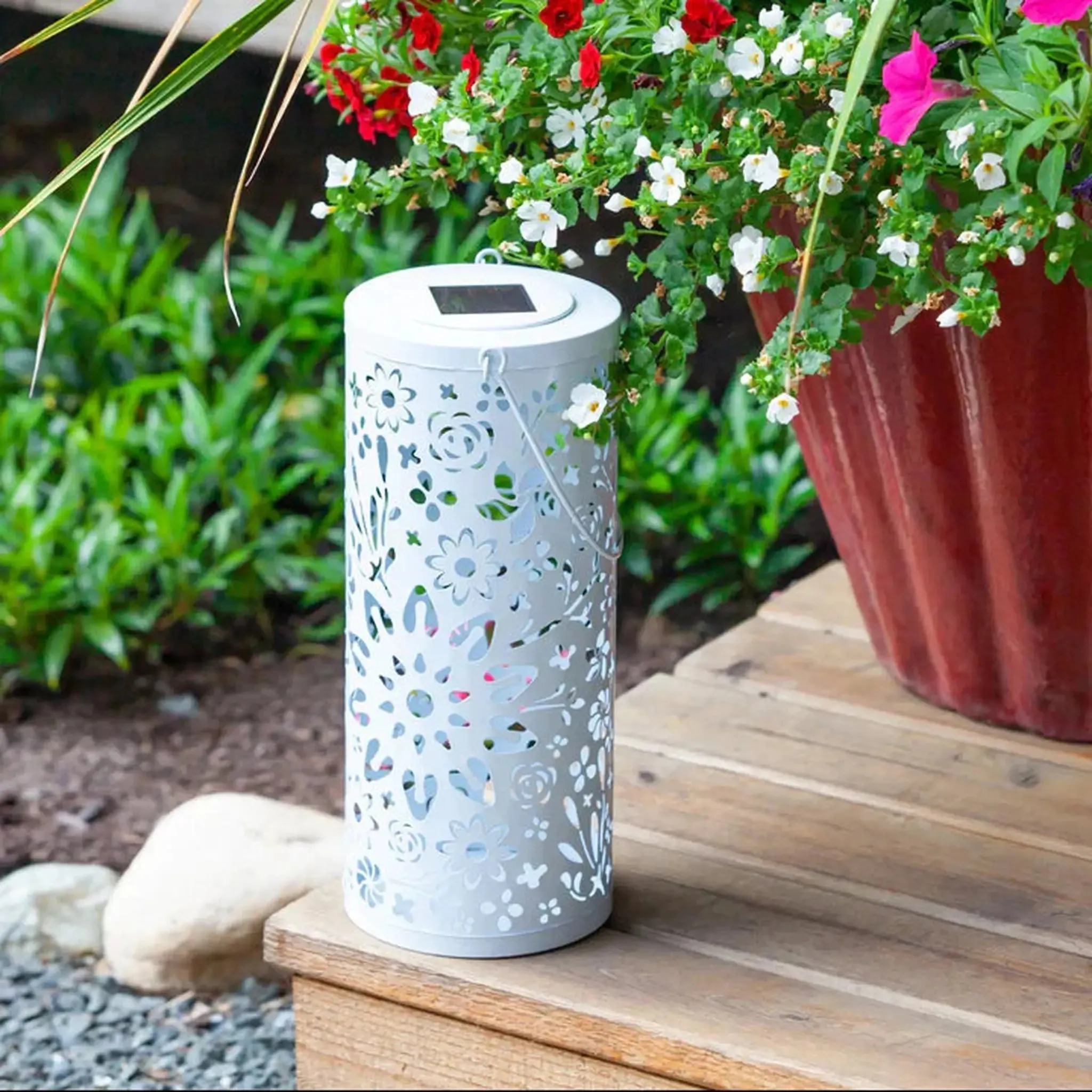 Bloom Punched Metal Solar Lantern