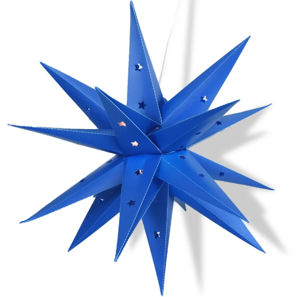 BLOWOUT LANTERN   CORD   BULB | 18" Dark Blue Moravian Weatherproof Star Lantern Light Lamp, Hanging Decoration