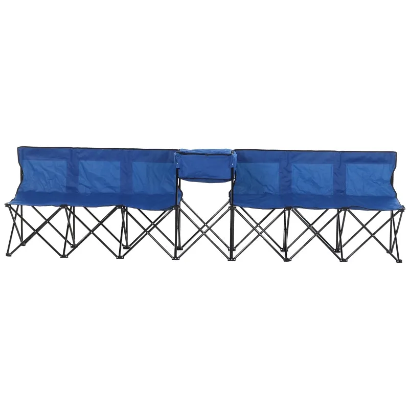Blue 6-Seater Folding Steel Camping Bench with Cooler Bag