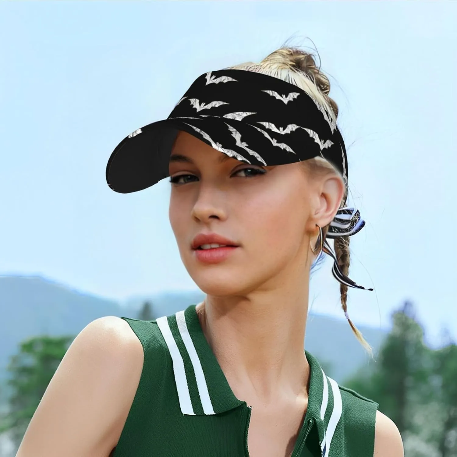 Cute Halloween Bat Pumpkin Hats Women Men Wide Brim Adjustable Fit Visor