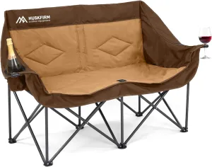 Double Camping Chairs for Adults Oversized Loveseat - 2 Person Camping Chair Heavy Duty Outdoor Camping Couch with Cup Holders - Portable Folding Chair for Outside Lawn, Brown