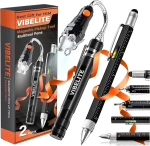 Fathers Day Dad Gifts for Dad, Magnetic Pickup Tool and 6 in 1 Multitool Pen with Touch Screen Stylus, Rulers, Bubble Level, Flathead, Phillips Screwdriver, Ballpoint Pen, Gifts for Men, 2 Pack