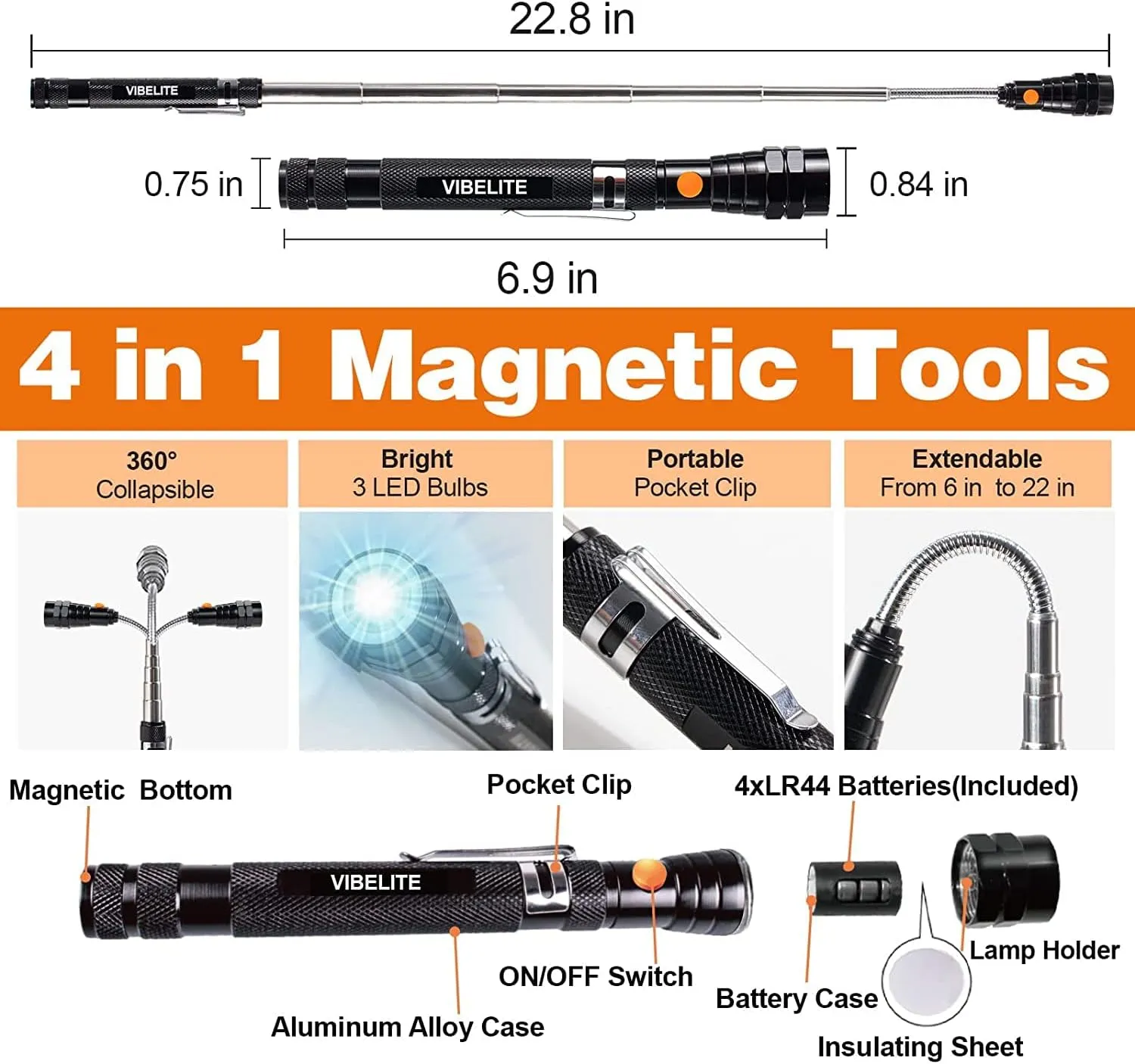 Fathers Day Dad Gifts for Dad, Magnetic Pickup Tool and 6 in 1 Multitool Pen with Touch Screen Stylus, Rulers, Bubble Level, Flathead, Phillips Screwdriver, Ballpoint Pen, Gifts for Men, 2 Pack
