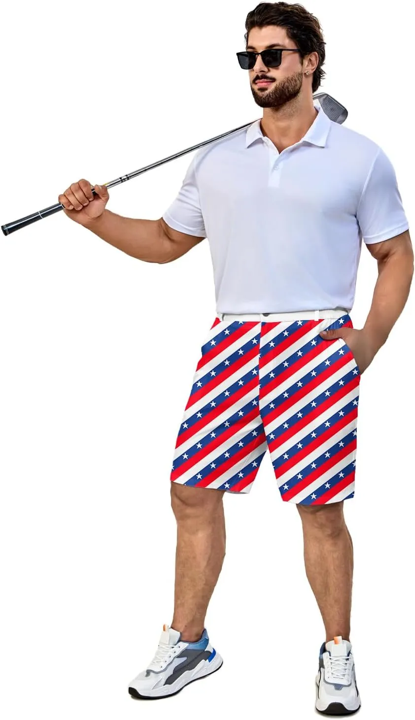 Flamingo Mens Golf Shorts 7 inch Inseam Golf Shorts for Men Shorts with Zipper Pockets Dress Shorts