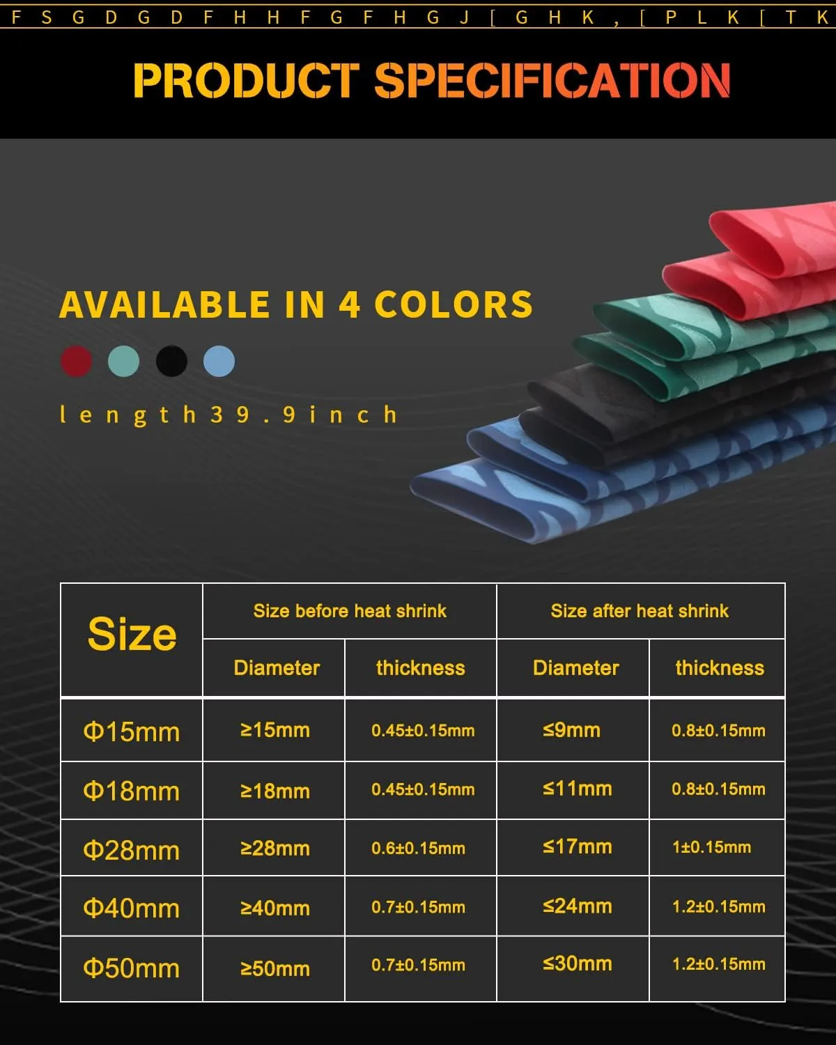 GLL Heat Shrink tubing, Long 3.2 ft, Big Size 15-50mm, Insulation Non-Slip Waterproof