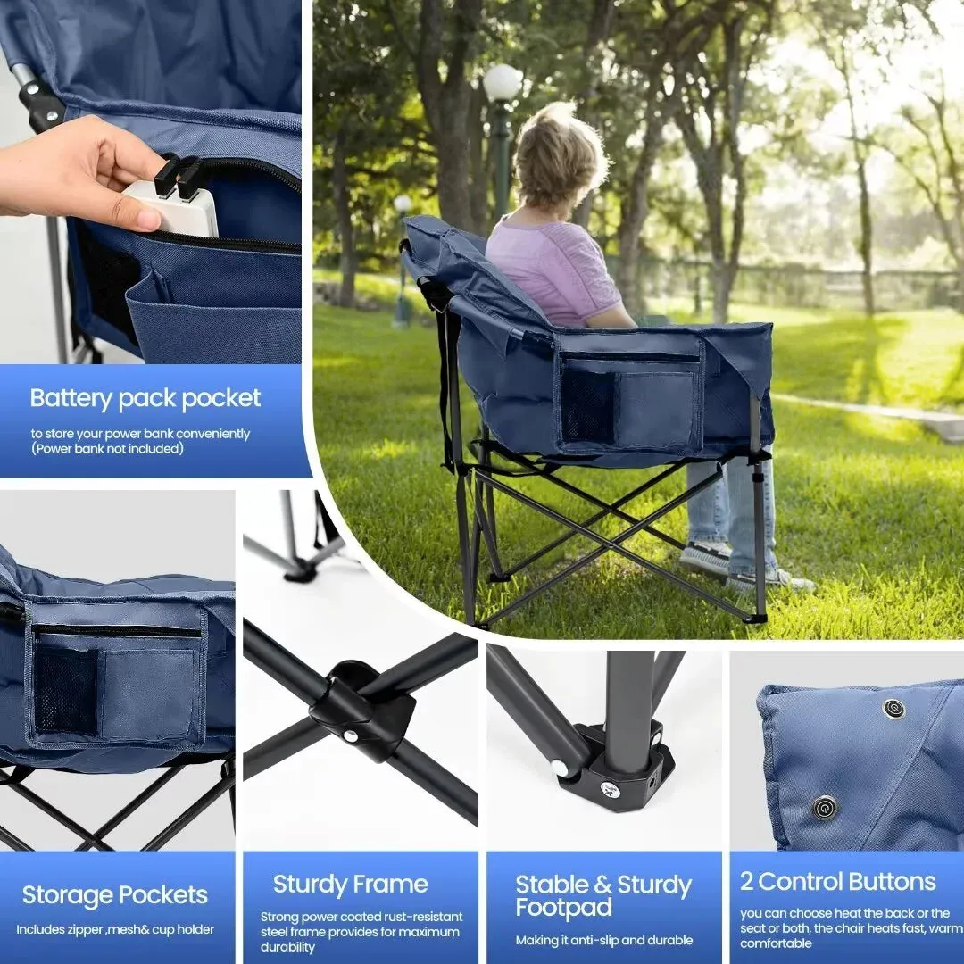 Heated Camping Chair W/Lumbar Support- 10000Mah Power Bank Included, Adults Padded Portable Camping Chair Outdoor Heated Chair, Carry Bag,Teal