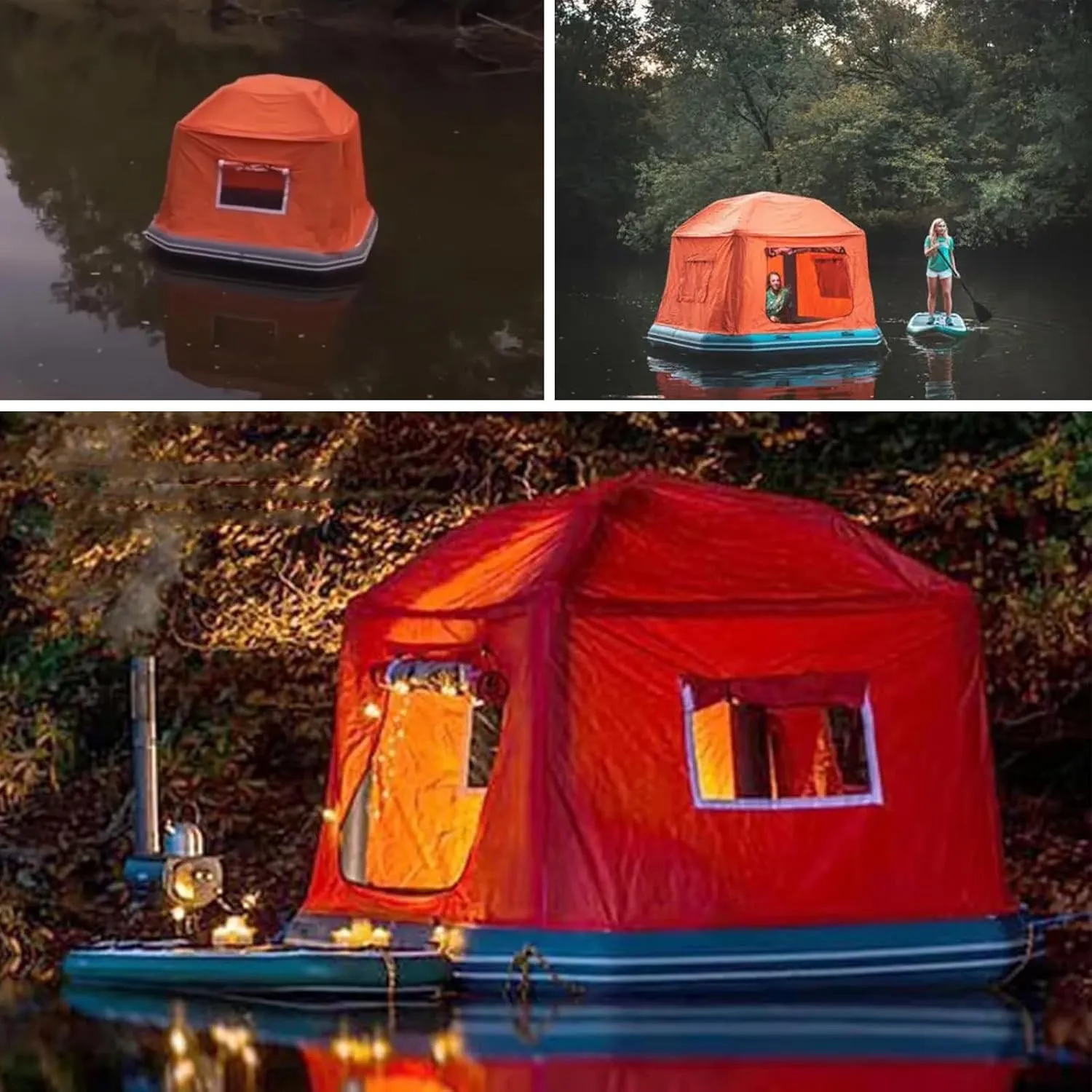 Inflatable Floating Tent Shoal Family Camping Water Raft Boat Portable Amphibious Inflatable Tent