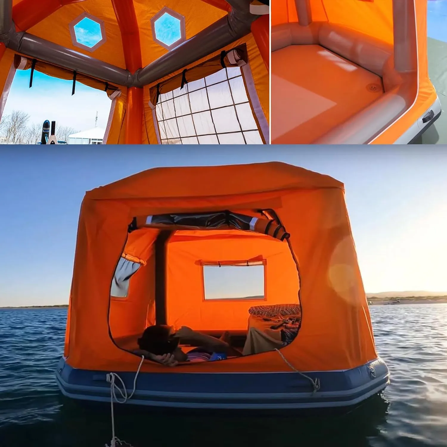 Inflatable Floating Tent Shoal Family Camping Water Raft Boat Portable Amphibious Inflatable Tent