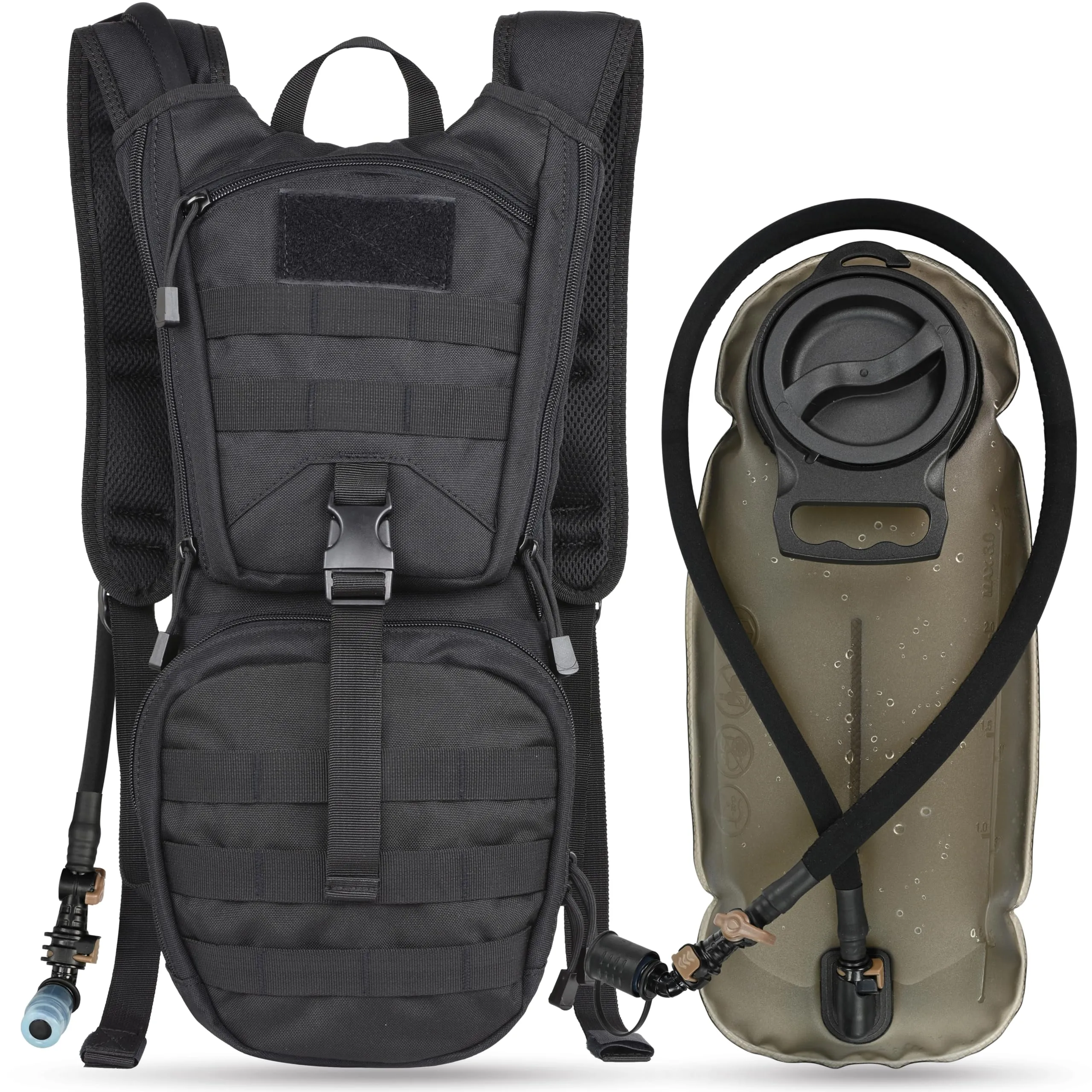 MARCHWAY Tactical Molle Hydration Pack Backpack with 3L TPU Water Bladder, Military Daypack for Cycling, Hiking, Running, Climbing, Hunting, Biking (Black)