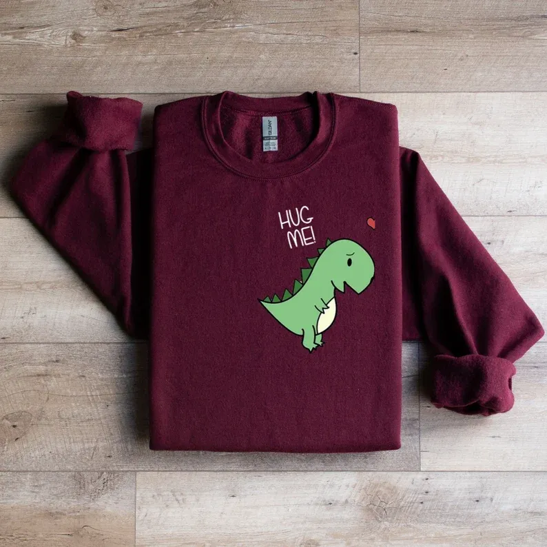 Matching Couple Hoodies - "Hug Me" Dinosaur Custom Embroidered Couples Matching Hoodies