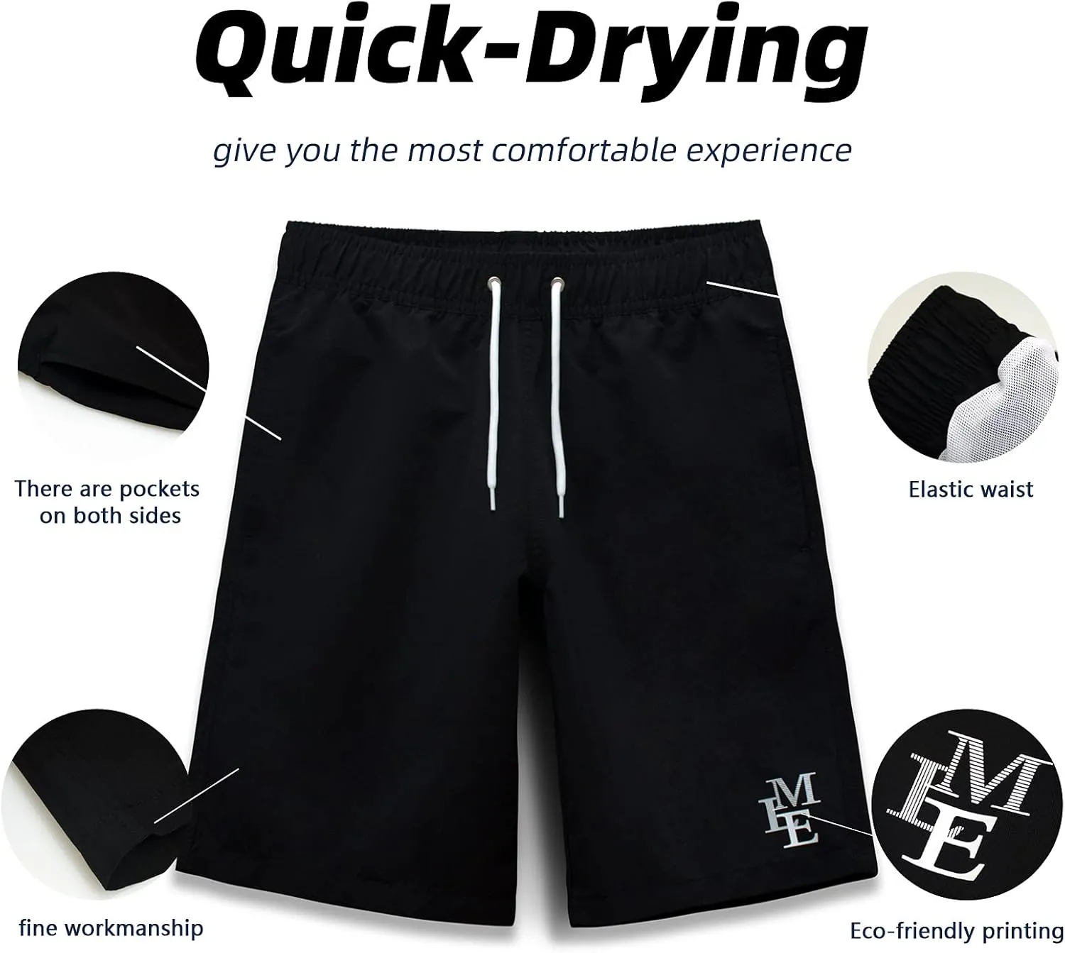 MEILONGER Boys Swim TrunksQuick Dry Beach Board Shorts Swimwear Bathing Suits Size 8,10-12,14-16,18-20