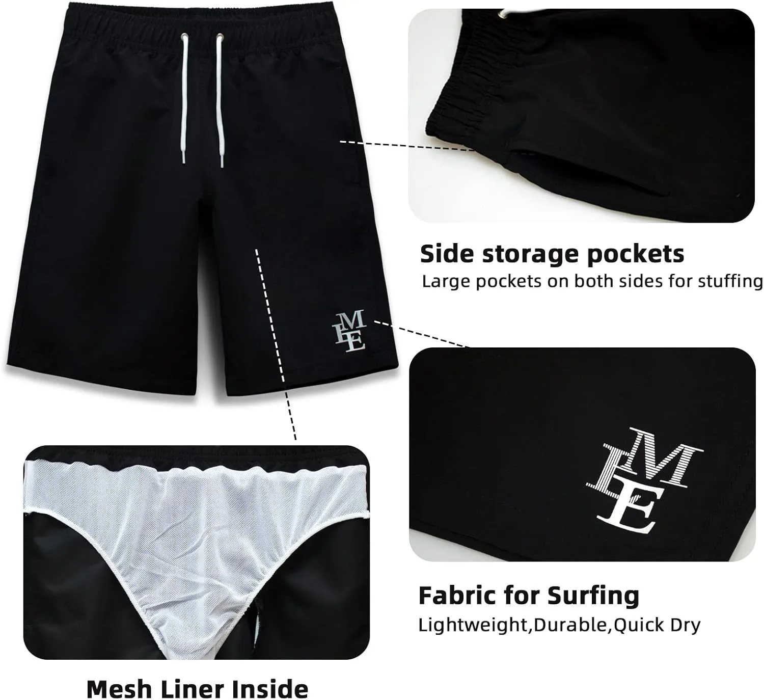 MEILONGER Boys Swim TrunksQuick Dry Beach Board Shorts Swimwear Bathing Suits Size 8,10-12,14-16,18-20